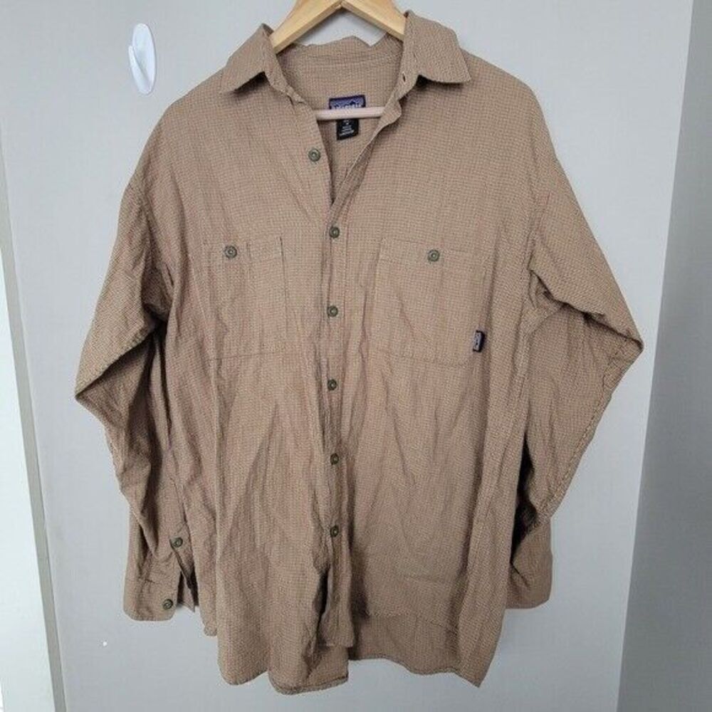 Patagonia Mens Plaid Organic Cotton Button Down Shirt Brown Tan Medium